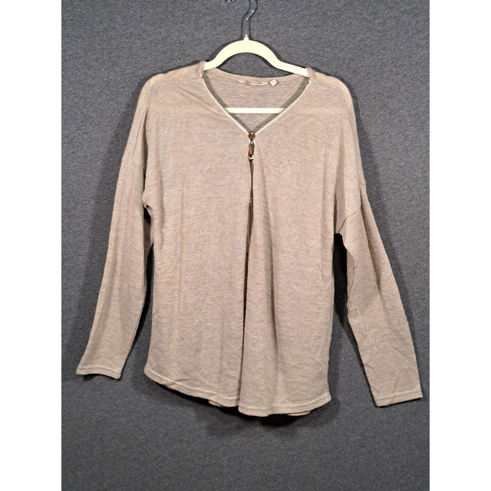 Soft Surroundings Womens XL Oatmeal Beige Zip Neck Knit Sweater Top 29077